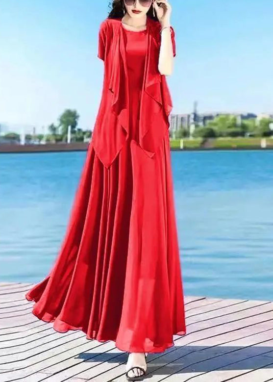 Royalblue O-neck Chiffon Cardigans and Long Dress Two Pieces Set Summer Ly1698