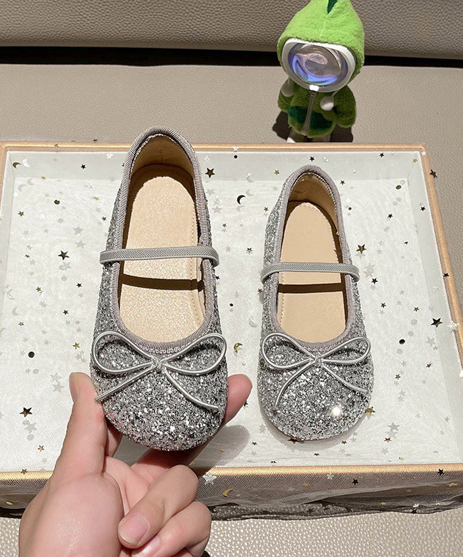 Silvery Up Flat Shoes Lace Bow