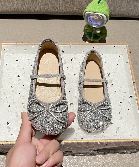 Silvery Up Flat Shoes Lace Bow