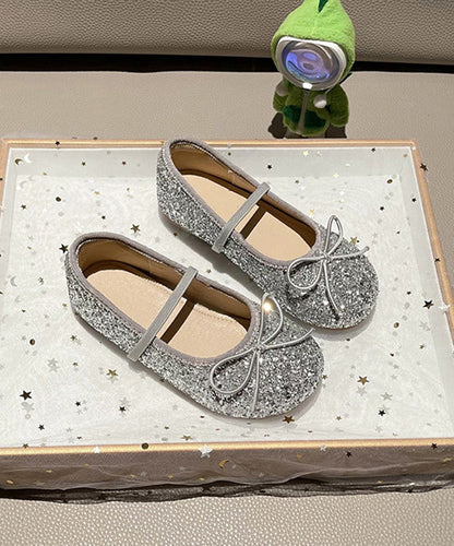 Silvery Up Flat Shoes Lace Bow