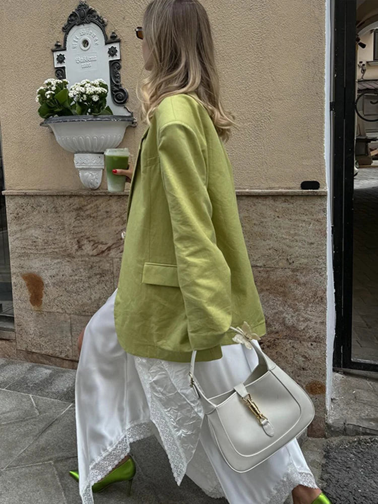 Loose Lapel Long Single Pocket Autumn Office Street Coat
