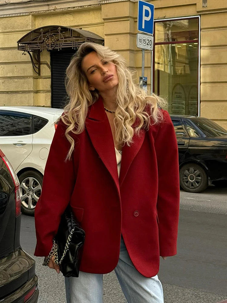 Loose Lapel Long Single Pocket Autumn Office Street Coat
