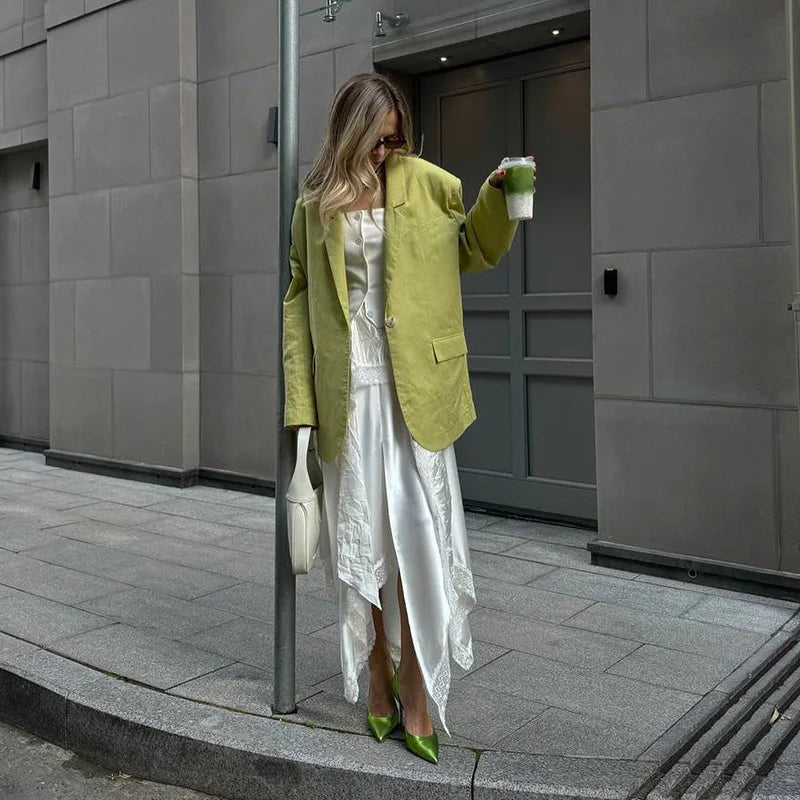 Loose Lapel Long Single Pocket Autumn Office Street Coat