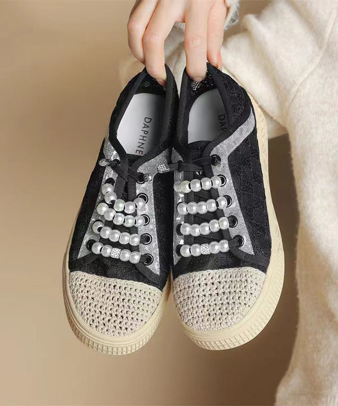 Splicing Flat Feet Shoes Black Breathable Mesh Kj059