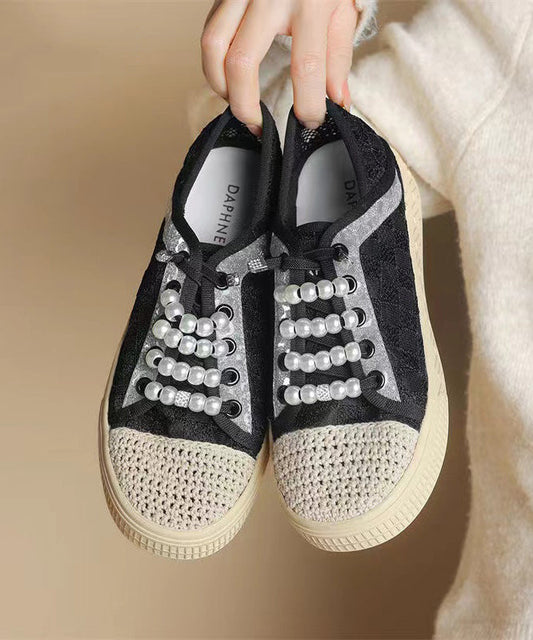 Splicing Flat Feet Shoes Black Breathable Mesh Kj059