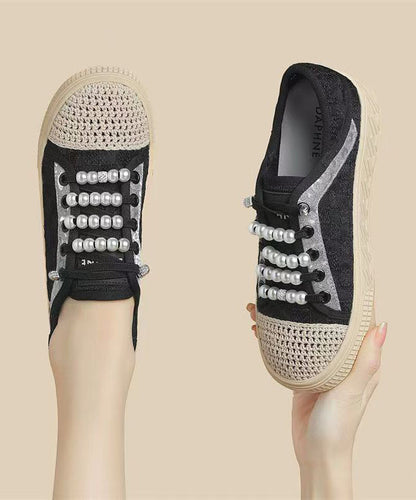 Splicing Flat Feet Shoes Black Breathable Mesh Kj059