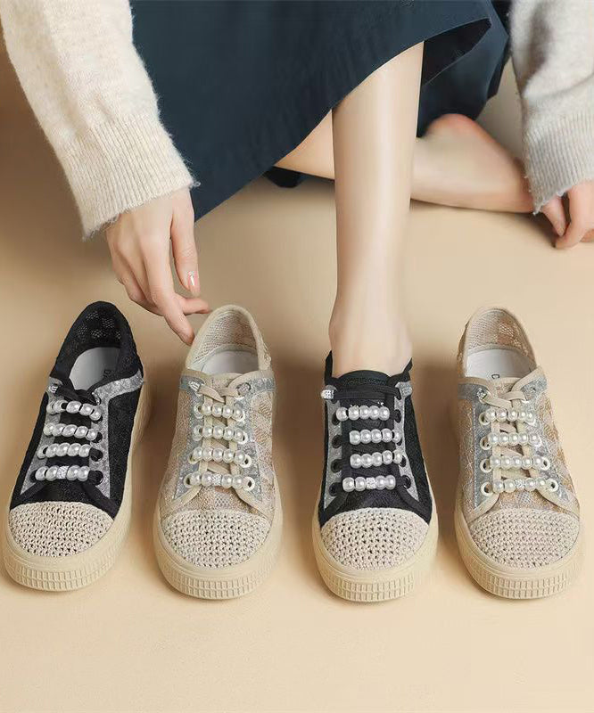 Splicing Flat Feet Shoes Black Breathable Mesh Kj059