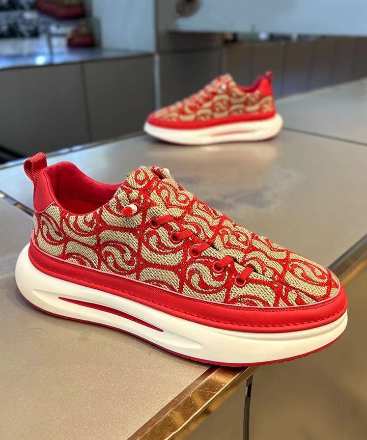Splicing Platform Flat Shoes Red Canvas Qk055