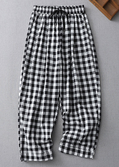 Striped Lace Up Elastic Waist Cotton Crop Pants Summer Gg020