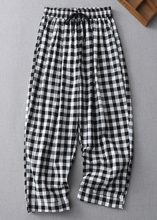 Striped Lace Up Elastic Waist Cotton Crop Pants Summer Gg020