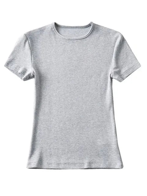 Summer Woman Skinny Fit T-shirt Tight Short-sleeve O-neck Tee Basic Crop Tops T Shirt