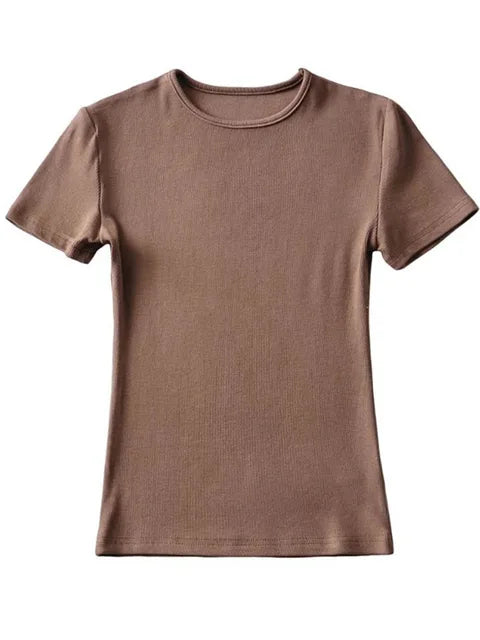 Summer Woman Skinny Fit T-shirt Tight Short-sleeve O-neck Tee Basic Crop Tops T Shirt