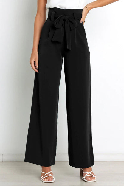 Tie-front Loose Straight Long Pants