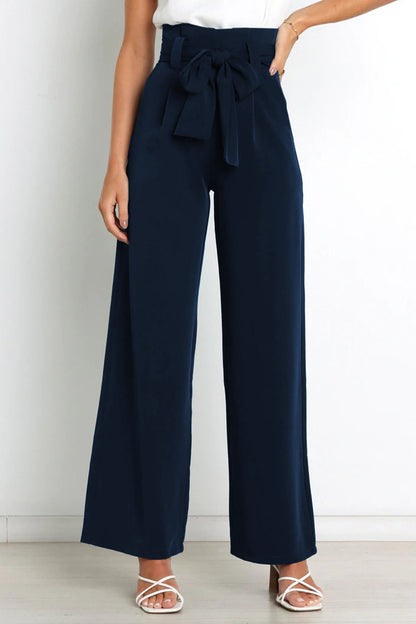 Tie-front Loose Straight Long Pants