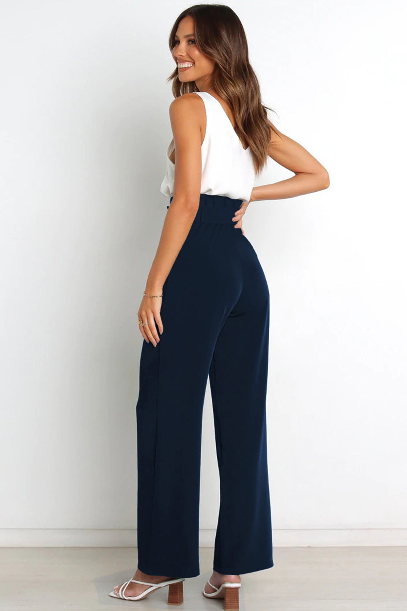 Tie-front Loose Straight Long Pants