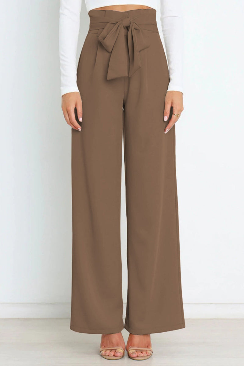 Tie-front Loose Straight Long Pants