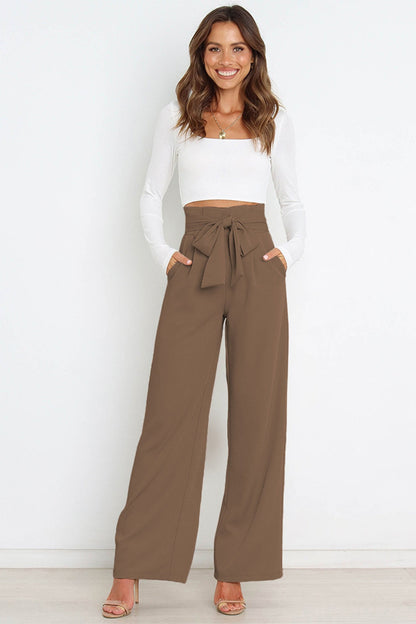 Tie-front Loose Straight Long Pants