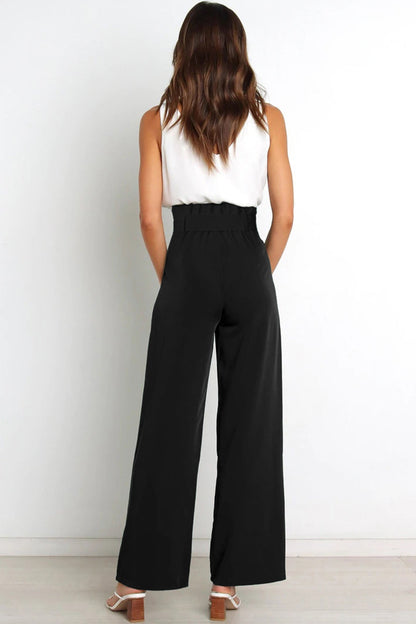 Tie-front Loose Straight Long Pants