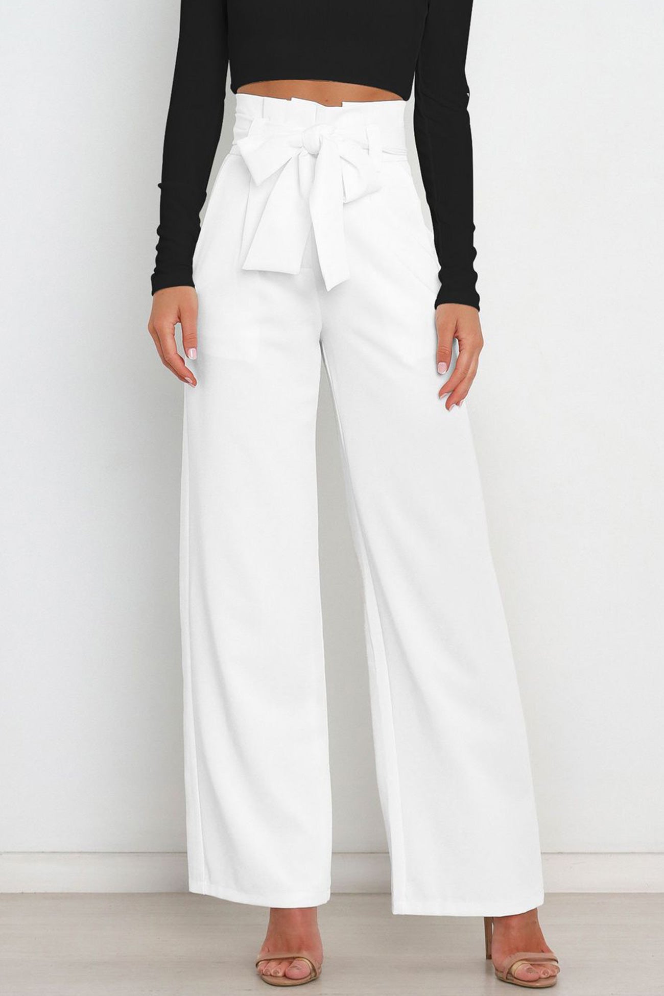 Tie-front Loose Straight Long Pants