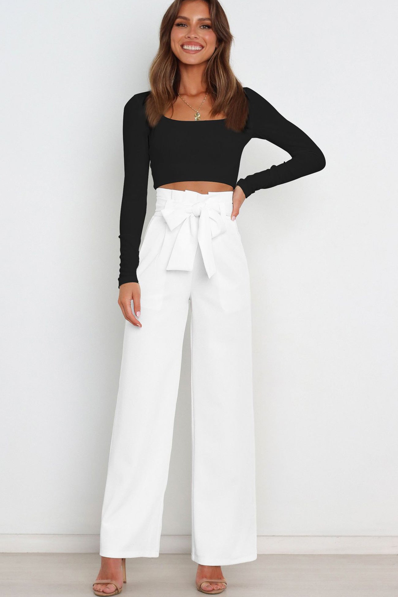 Tie-front Loose Straight Long Pants