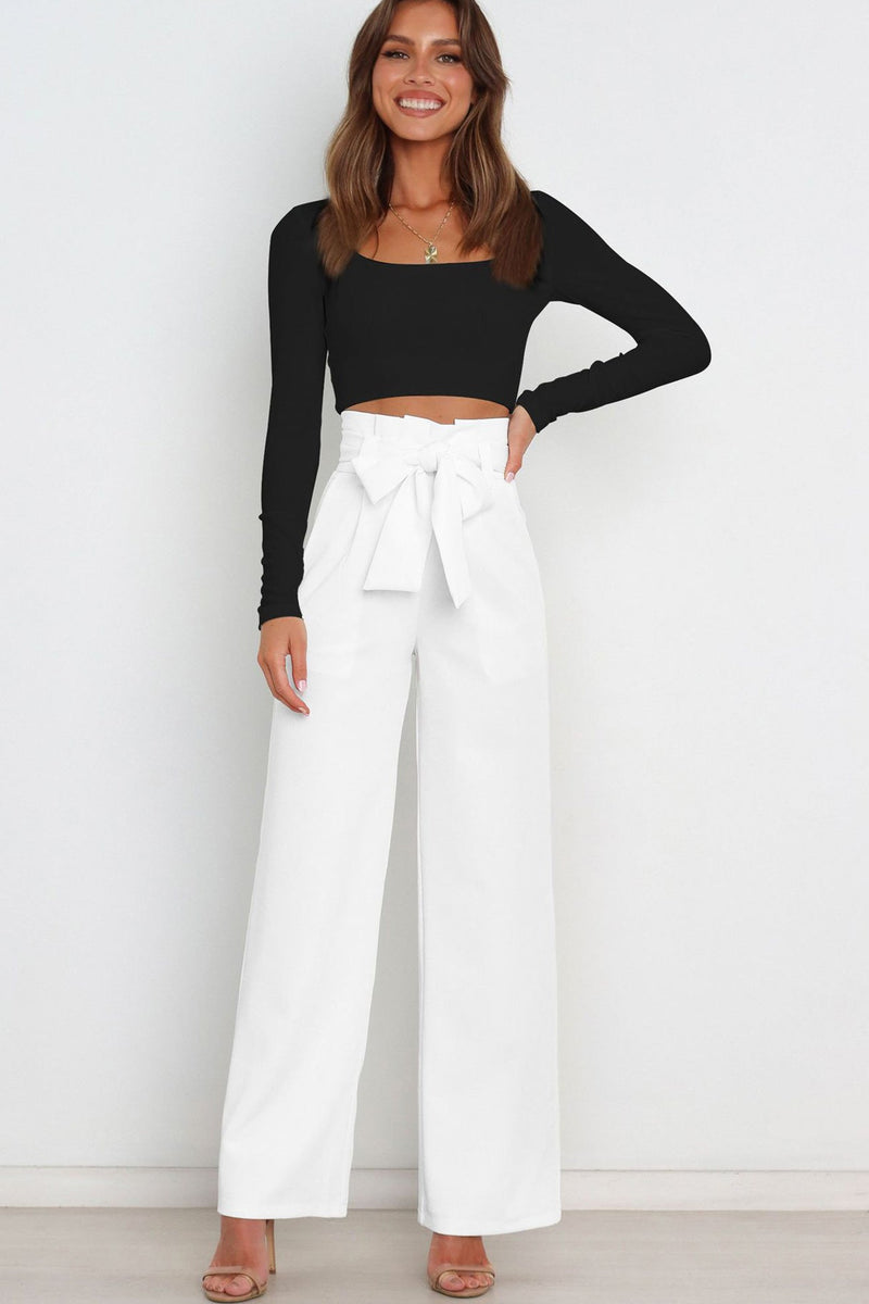 Tie-front Loose Straight Long Pants