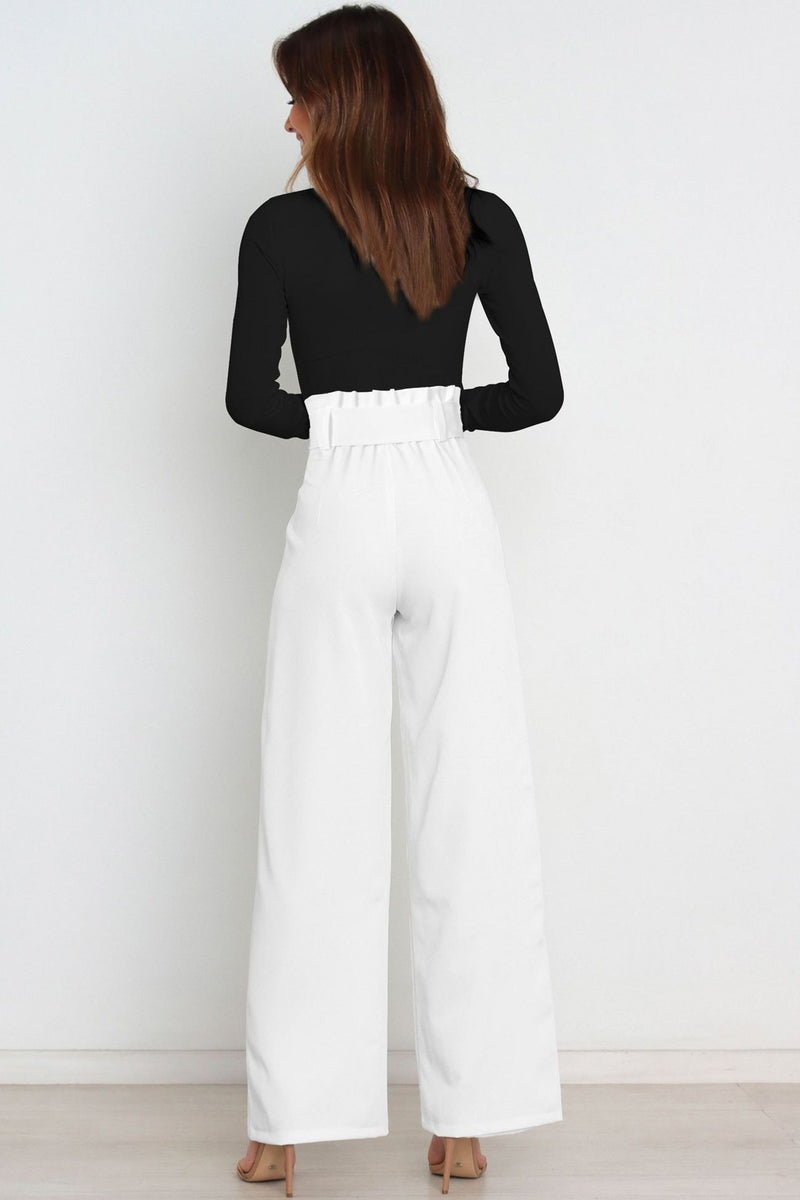 Tie-front Loose Straight Long Pants