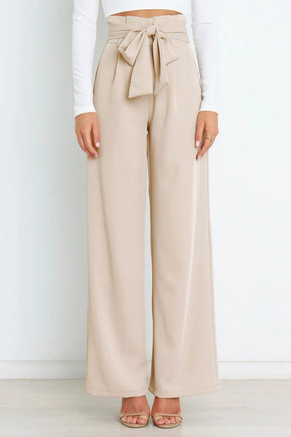 Tie-front Loose Straight Long Pants