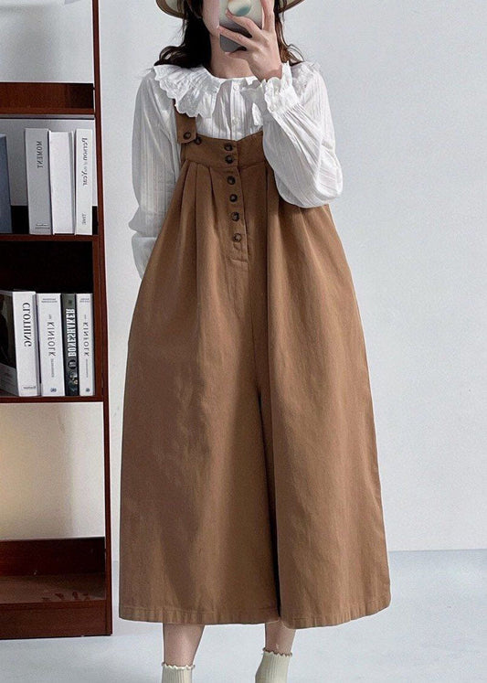 Versatile Coffee Cotton Shoulder Strap Pants Summer Ff026