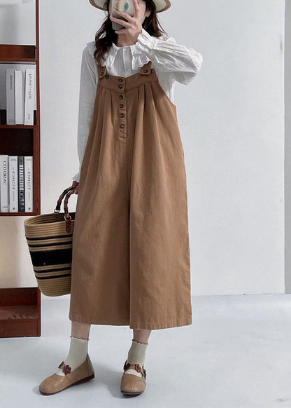 Versatile Coffee Cotton Shoulder Strap Pants Summer Ff026