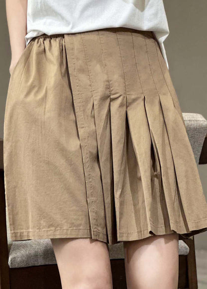Versatile Green Elastic Waist Pleated Shorts Skirt Summer Qq1046