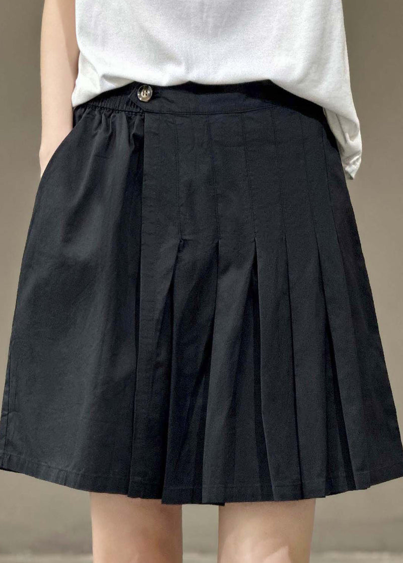 Versatile Green Elastic Waist Pleated Shorts Skirt Summer Qq1046