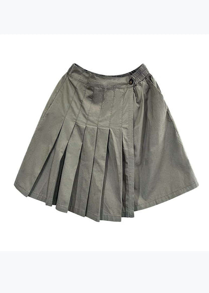 Versatile Green Elastic Waist Pleated Shorts Skirt Summer Qq1046