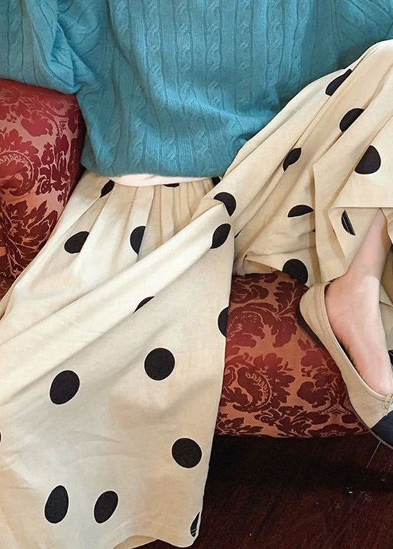 White Dot Print Elastic Waist Crop Wide Leg Pants Summer Tr006