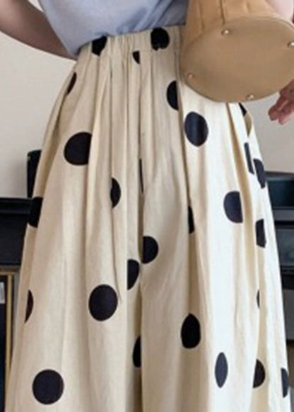 White Dot Print Elastic Waist Crop Wide Leg Pants Summer Tr006