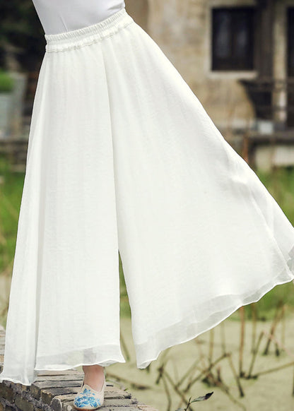 White Elastic Waist Silk Wide Leg Pants Fall Wp037