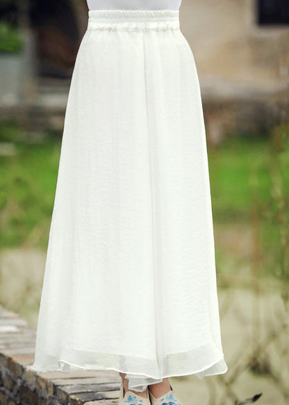 White Elastic Waist Silk Wide Leg Pants Fall Wp037