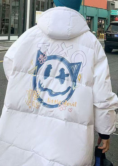 White Hooded Striped Print Duck Down Down Coat Winterrm015