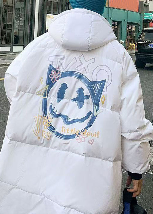 White Hooded Striped Print Duck Down Down Coat Winterrm015