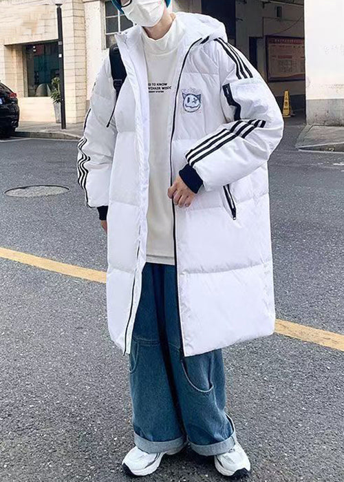 White Hooded Striped Print Duck Down Down Coat Winterrm015