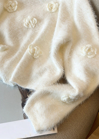 White O-neck Mink Hair Knitted Sweaters Winter Wr033