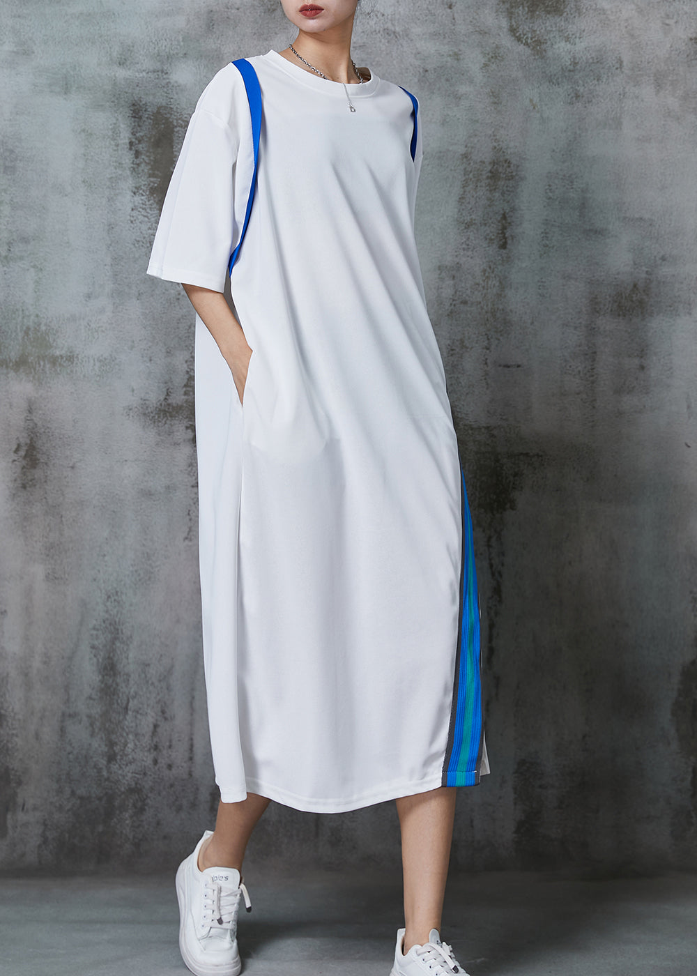 White Oversized Patchwork Cotton Long Dresses Summer Al1011
