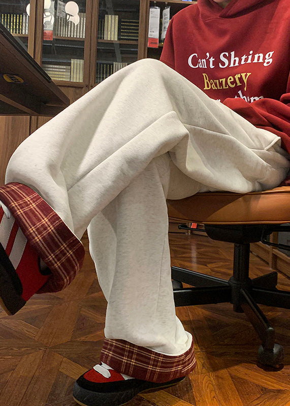 White Plaid Patchwork Warm Fleece Pants Spring Rm042