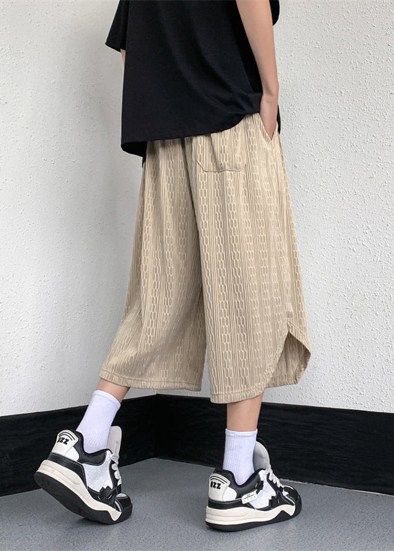 White Pockets Elastic Waist Ice Silk Crop Pants Yt019