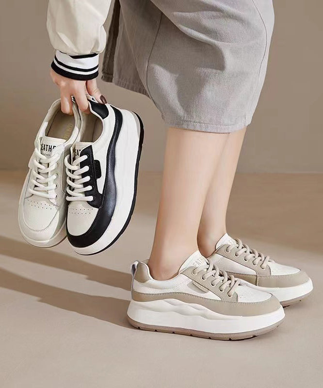 White Splicing Lace Up Platform High Wedge Heels Shoes Jj029