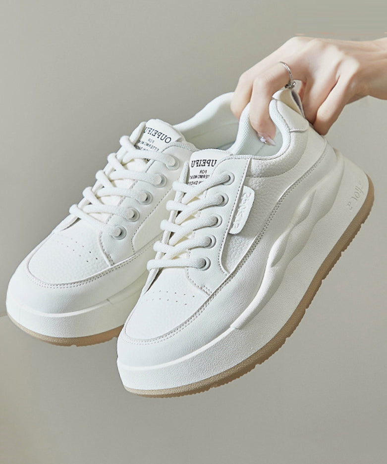 White Splicing Lace Up Platform High Wedge Heels Shoes Jj029