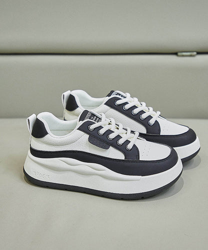 White Splicing Lace Up Platform High Wedge Heels Shoes Jj029
