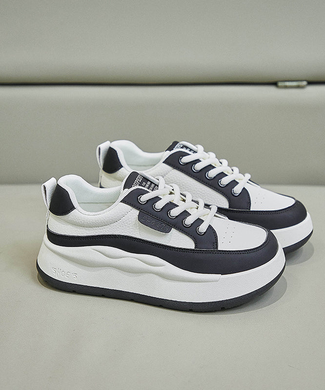 White Splicing Lace Up Platform High Wedge Heels Shoes Jj029
