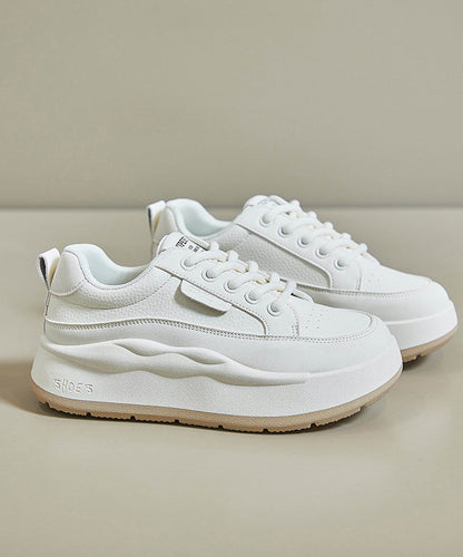 White Splicing Lace Up Platform High Wedge Heels Shoes Jj029