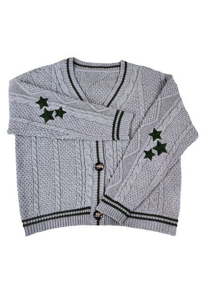 White V Neck Embroidered Knit Cardigan Fall Qy018