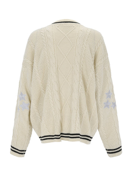 White V Neck Embroidered Knit Cardigan Fall Qy018